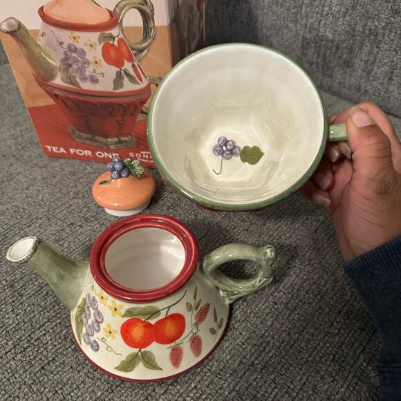 Genuine Sonoma Goods Tea-For-One Ceramic Tea Pot and Tea Cup NEW IN BOX - Picture 7 of 8